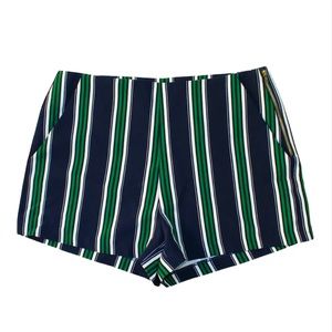 Women's Forever 21 Navy Blue / Green Striped High Waist Shorts w/ Zipper Size 28
